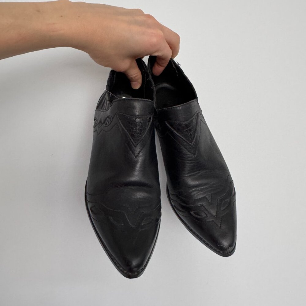 Vintage 90s Palomino Black Leather Ankle Boots | Western Stitch Witchy Boho 6.5 - Picture 7 of 10